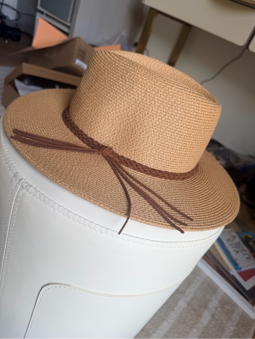 FURTALK Straw Fedora Hat with Brown Braided Band